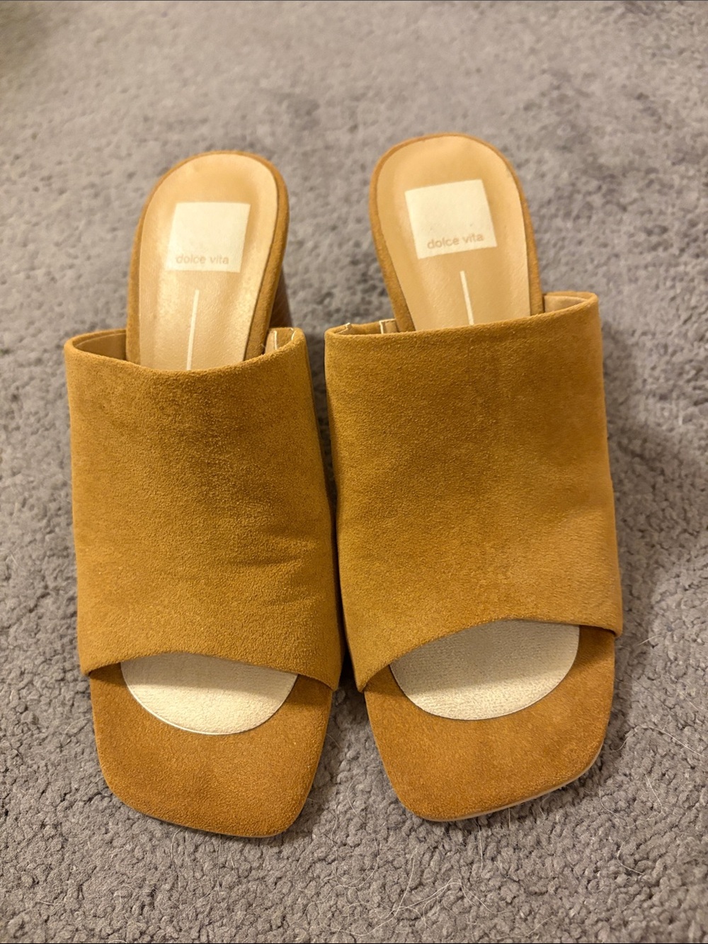 Dolce Vita Mustard-Tan Suede Open-Toe Slide Mules